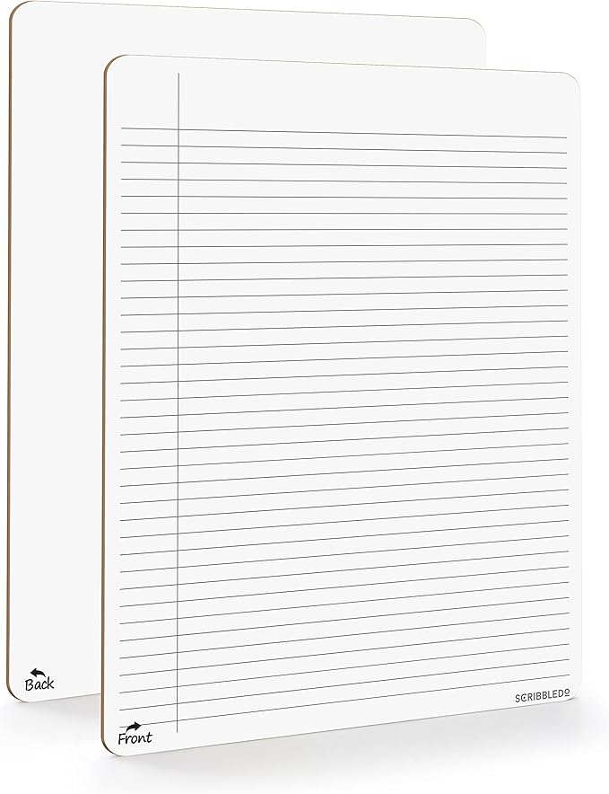 Scribbledo Dry Erase Notebook College Ruled Lined Board 9"x12" Reusable Lined Erasable Ruled Writing Note Pad Lapboard, Blank Whiteboard on Reverse