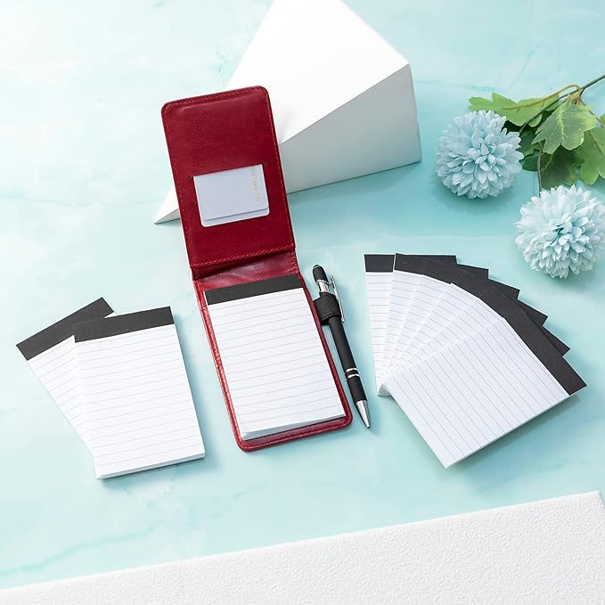 Camelmother 10 Pieces Small Notepad Holder Set Pocket Notebook 3 x 5 Inch with Pen (red Small Notepad)