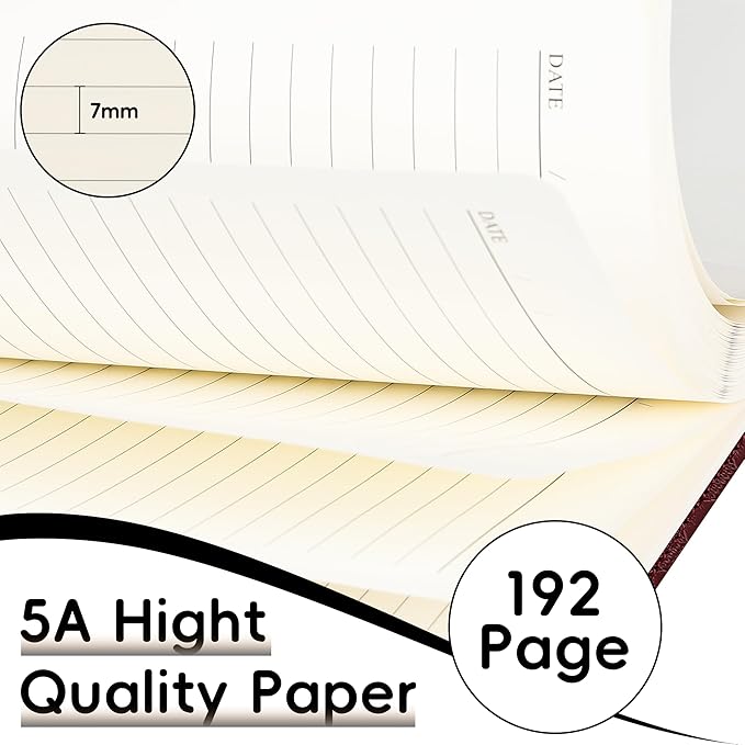 Lined Journal Notebook for Women Men, 192 Pages 100 GSM Thick Paper, Hardcover | Embossed Leather Journals for Writing, A5 College Ruled | Business, Work & School, 5.8"×8.5"(Burgundy)