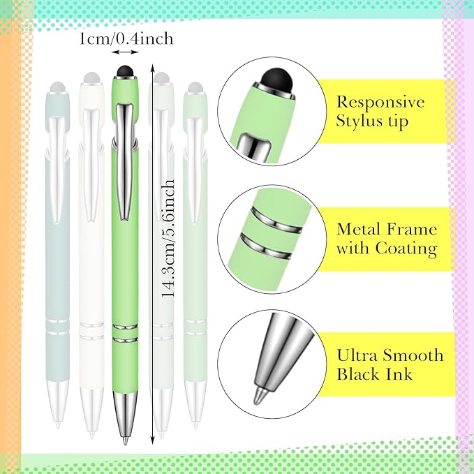 Zonon 38 Pieces Rubberized Ballpoint Pen with Stylus Tip Stylish Metal Pen Capactive Styli with Soft Rubberized Grip, Black Ink for Most Devices(Charming Colors)