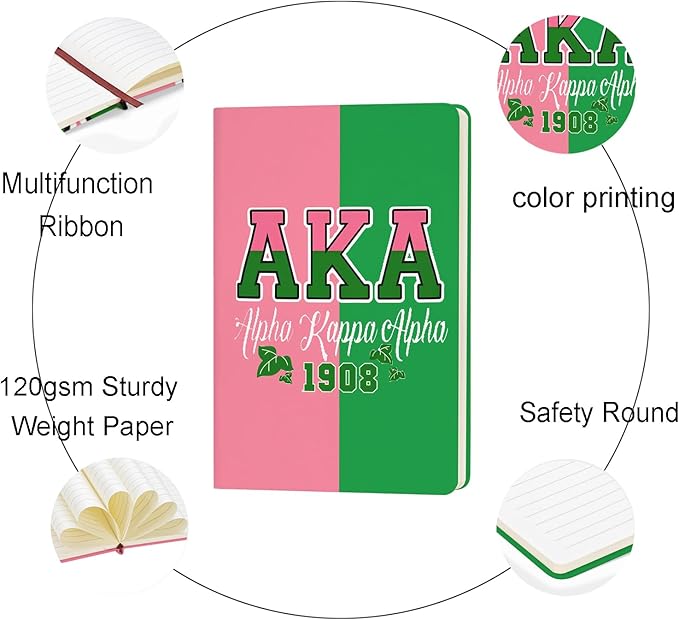 AKA Sorority Gift Leather Notebook for Women Girls Pink and Green Greek Sorority Journal Notebook Sisterhood Graduation Gift (2)