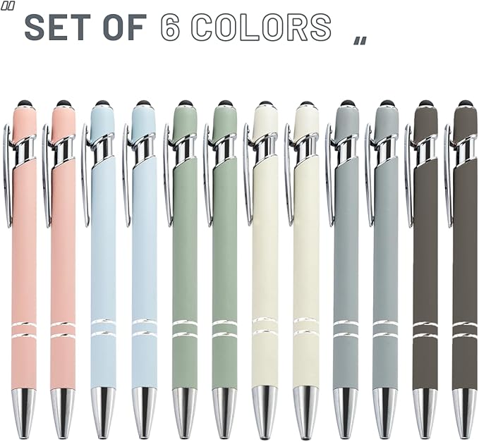 Up to 480 Pcs Personalized Pens in Bulk, Custom Metallic Printed Name Pens with Black Ink, Customized Pens Bulk with Stylus-Great Gift Ideas(Morandi 6 Color)