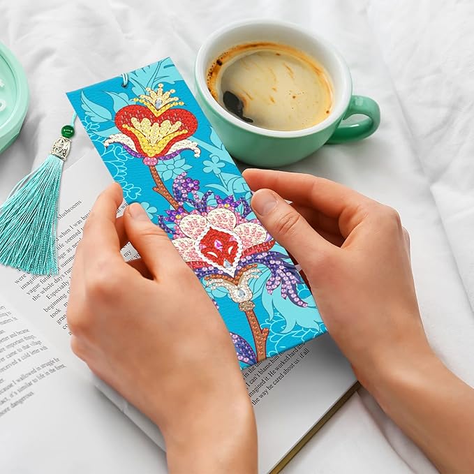 pigpigboss Lotus Flower Bookmark Diamond Painting Kit 2 Pieces Diamond Painting Arts Flower Bookmark Diamond Painting Set for Adult Book Decor Bookmark Diamond Dot (21 X 6 CM)