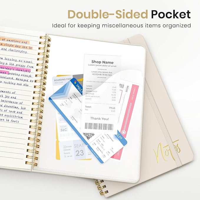 Lined Spiral Journal Notebook for Women, A5 College Ruled Journals for Writing, Hardcover Notebooks for Work, Note Taking and Office School Supplies,140 Pages - Grey Beige