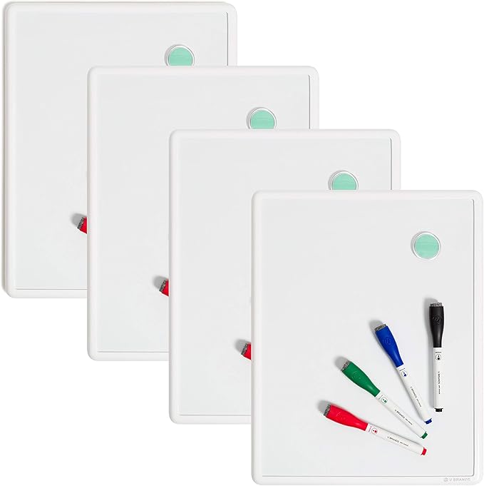 U Brands Contempo Magnetic Dry Erase Board Bundle, 11”x14”, White Modern Frame, Includes 4 Boards, 16 Markers and 4 Magnets