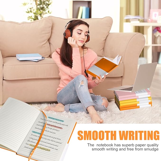 Lined Journal Notebook, 10Pack(Orange), 160 Pages, Medium 5.7 inches x 8 inches - 100 gsm Thick Paper, Hardcover