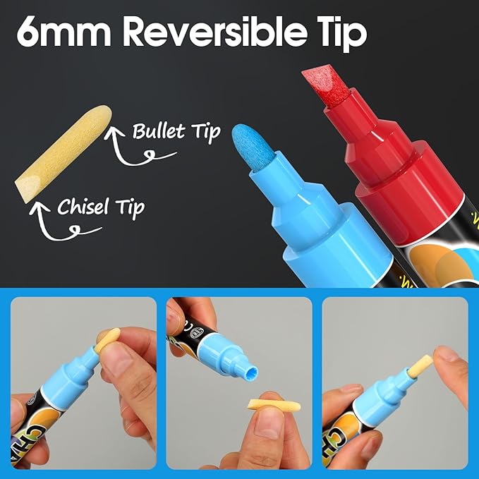 MaxGear Chalk Markers, 36 Color Liquid Chalk Marker for Blackboard, Wet Erase Window Markers for Glass Washable with 6mm Reversible Bullet & Chisel Tip for Chalkboard, Glass, Window, Mirror, 36 Pack