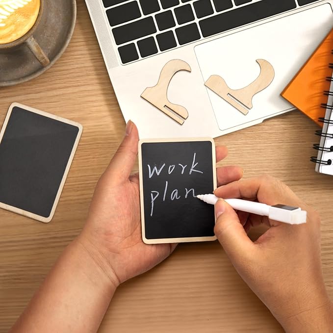 12 Pcs Rectangle Mini Chalkboard Signs, Small Chalkboard Labels with Easel Stand, Wooden Blackboard for Table Numbers, Food Signs, Wedding Signs, Place Cards and Party, 1 Liquid Chalk