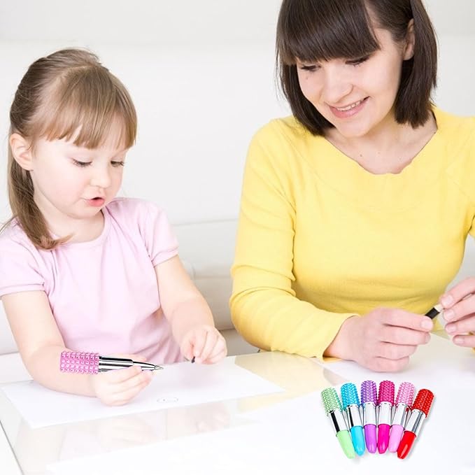 DomeStar 24PCS Lipstick Shape Pens, Creative Ballpoint Pens Rhinestone Crystal Ballpoint Pen Lipstick Cute Ball Pen for Office Stationery Women Girls Students Children Gift