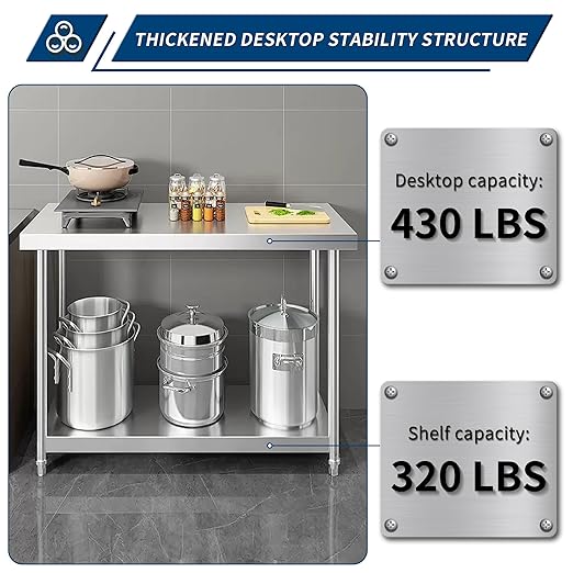 Stainless Steel Table for Prep & Work 24 x 18 Inches, NSF Commercial Heavy Duty Food Prep Worktable with Undershelf for Restaurant, Home and Hotel Christmas Preparation Table