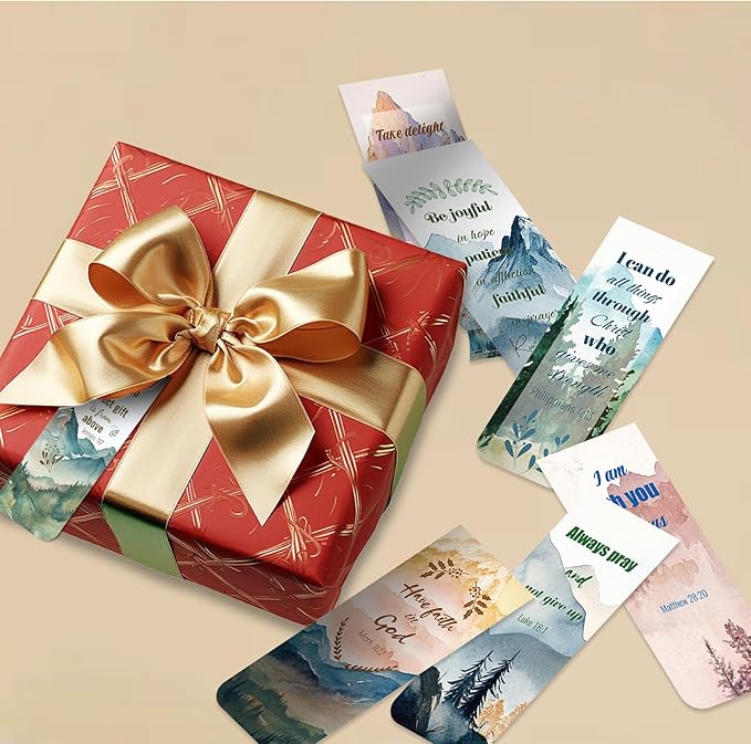 48 Piece Bible Verse Magnetic Bookmarks - Christian Scripture Inspirational Book Marks with Boxes - Religious Motivational Book Marker Prayer Page Clips for Women & Men Reading Gifts(Mountains Style)