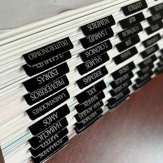 Spanish Laminated Bible Tabs, pestañas para biblia en español, Reposition Large Print Stickers, Easy to Read and Apply Bible Tabs for Women and Man (Spanish Black)