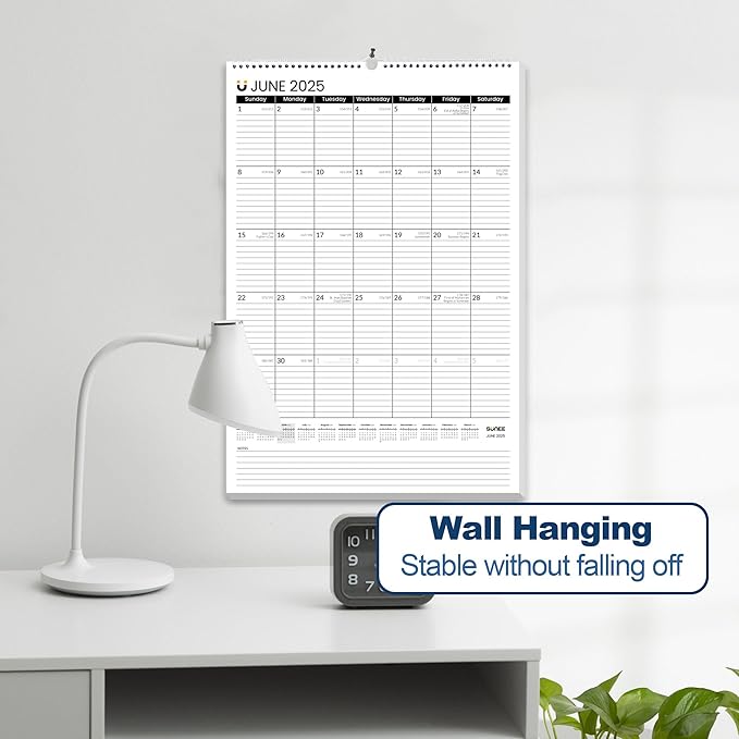 SUNEE 2025 Wall Calendar Large 22.75"x15.5" with Lines, 21 Month Calendar from Now to June 2026, Vertical Extra Large Monthly Calendar 2025 for Wall, Black