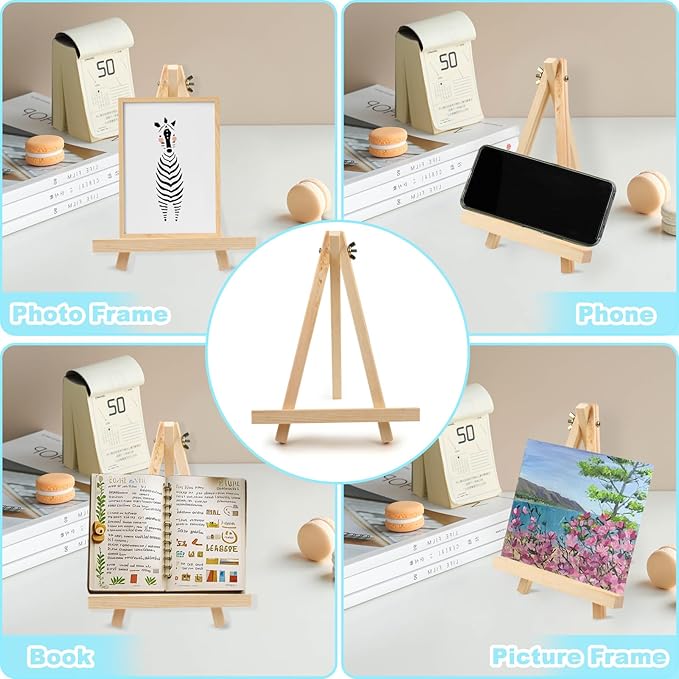10PCS 9 Inch Wood Easels, Tripod, Painting Party Easel, Kids Student Tabletop Easels for Painting, Easel Stand for Painting Canvases, Portable Canvas Photo Picture Sign Holder.