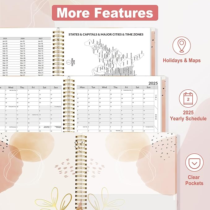SUNEE 2025 Appointment Book, Quarter-Hourly, Weekly & Monthly - from January 2025 - December 2025, 6.4"x8.3" Weekly Planner, Flexible Cover, Note Pages, Pockets, Bookmark, Spiral Binding, Pink Breeze