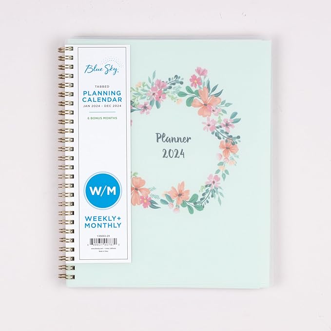 Blue Sky 2024 Weekly and Monthly Planner, January - December, 7" x 9", Frosted Cover, Wirebound, Laurel (135843-24)
