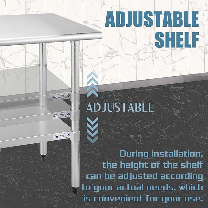 HALLY Stainless Steel Table for Prep & Work 30 x 48 Inches, NSF Commercial Heavy Duty Table with Undershelf and Galvanized Legs for Restaurant, Home and Hotel