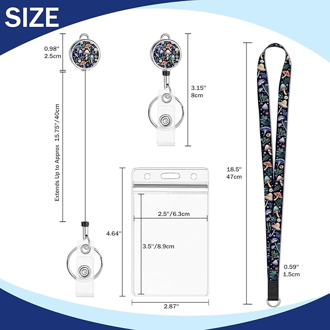 Giancomics Lanyards for Id Badges, Mushroom Cute Lanyards with Retractable Reel, Waterproof ID Badge Holder for Cruise Ships Cards Key, Office Work Name Tag Zip Card Protector 2 Pack