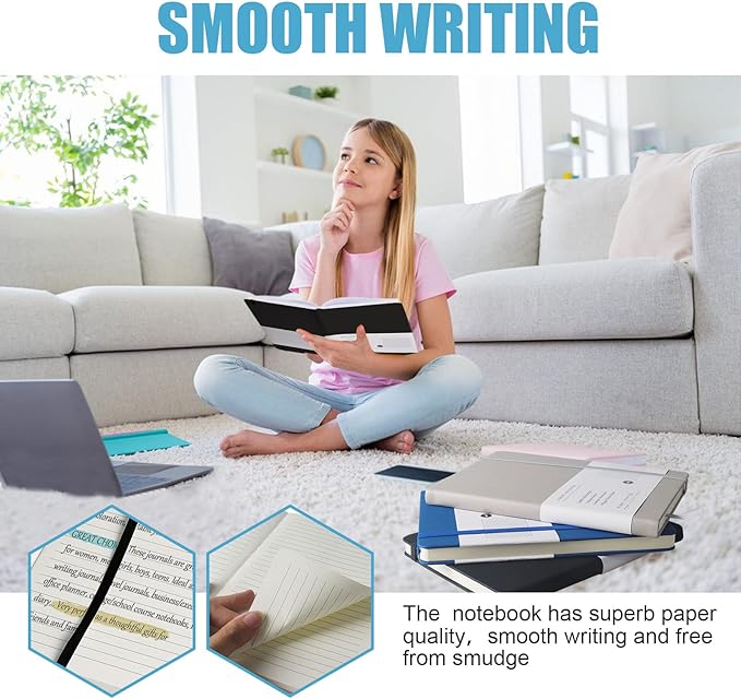 Lined Journal Notebook, (Black), 160 Pages, Medium 5.7 inches x 8 inches - 100 gsm Thick Paper, Hardcover