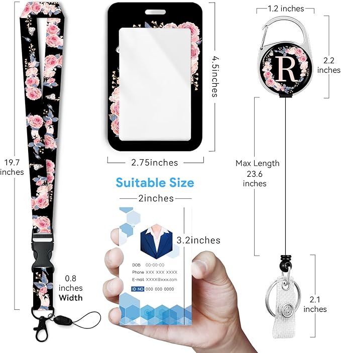 A-Z Badge Holder with Retractable Reel and Breakaway Lanyard Badge Clips Retractable Heavy Duty Badge Reel,Keychain,ID Holder with Breakaway Lanyard for School Nurse Office Teen R