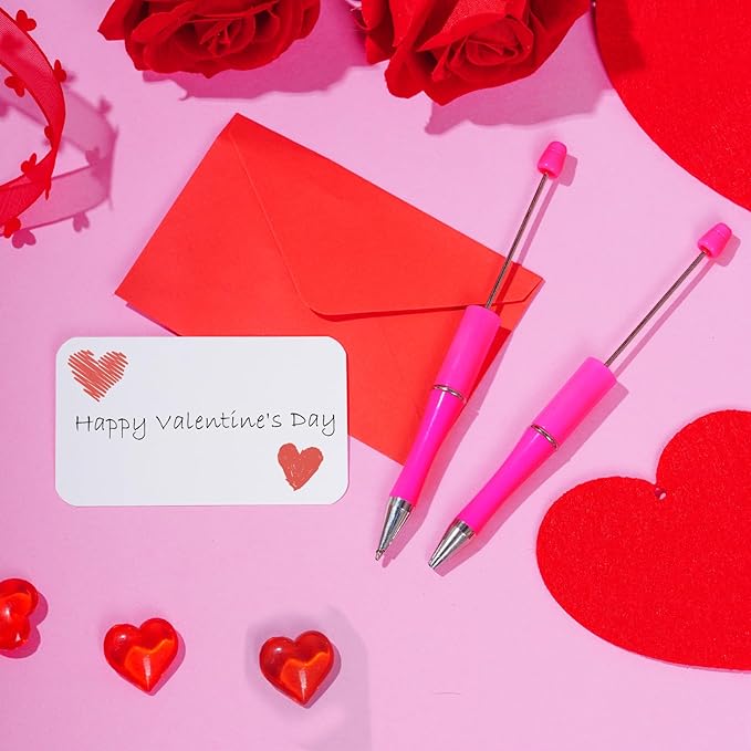 jiebor 30Pcs Hot Pink Beadable Pens Plastic Bead Pen Black Ink Ballpoint Pens Diy Pens Cute Cool Pens for Kids Girls Students Teacher Bridal Graduation Gift Office School Supplies