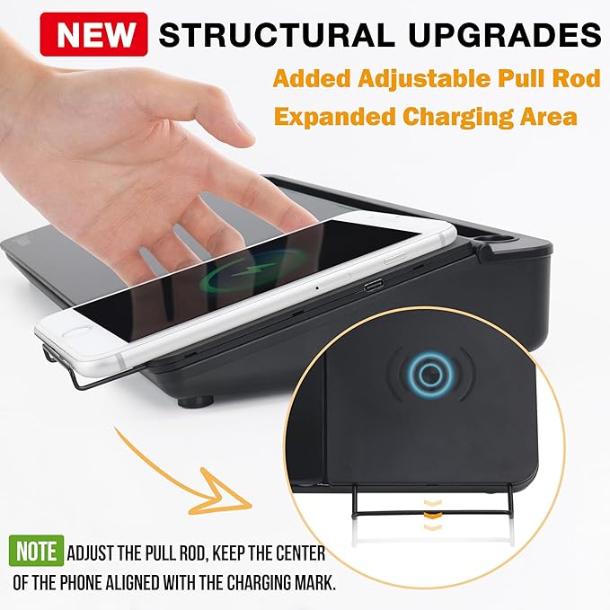 SELEAD Desktop Glass Whiteboard with Wireless Charger Station, Dry Erase Board Computer Pad Keyboard Stand with Organizer for Home, School, Office Desk Accessories, Black