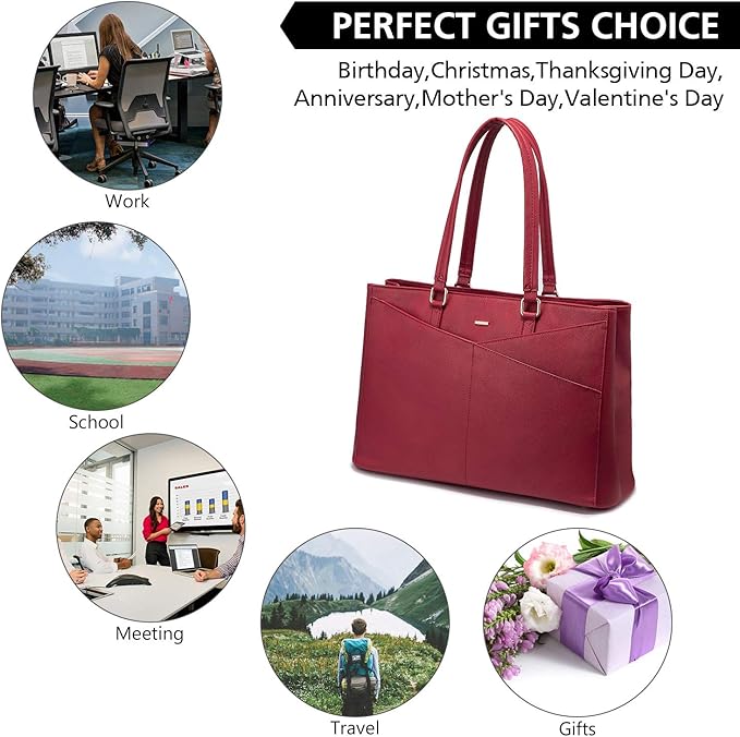 Laptop Tote Bag for Women 15.6 Inch Waterproof Leather Computer Bags Women Business Office Work Bag Briefcase Red