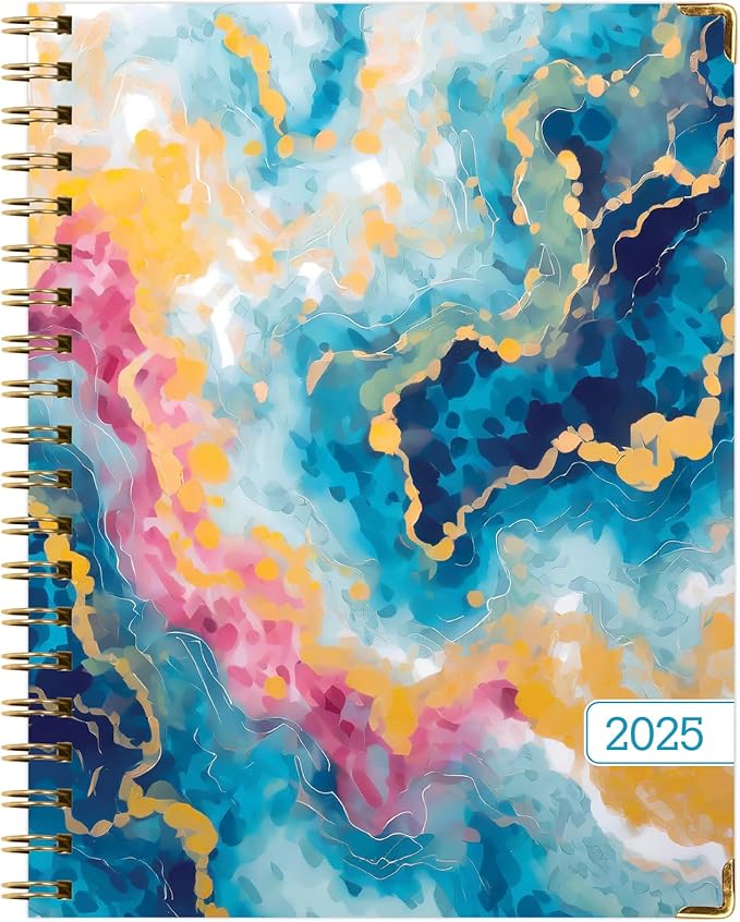 HARDCOVER 2025 Planner, 8.5"x11": 14 Months (November 2024 - December 2025), Daily Weekly Monthly Planner, Yearly Agenda, Bookmark, Pocket Folder and Sticky Note Set (Speckled Marble)