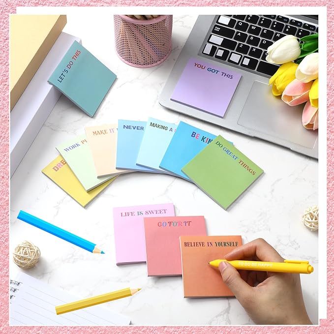Yinder 24 Pcs Inspirational Sticky Notes with Lines Cute Motivational Sticky Notes Pad Employee Appreciation Gifts Bulk for Teacher Nurse Coworkers Office Supplies 3 x 3''(Gentle Color,Motivational)