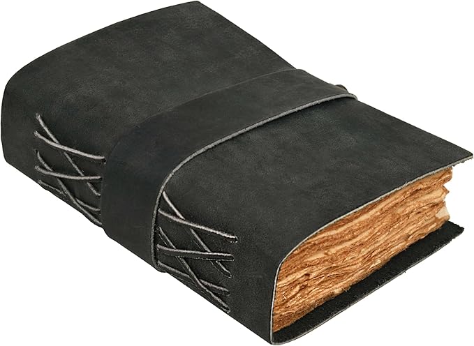 LEATHER VILLAGE Leather Bound Vintage Journal for Women & Men - Book of Shadows - Lock Closure - 200 Pages of Antique Deckle Edges Handmade Paper - Rustic Black Color - 7 X 5 inches