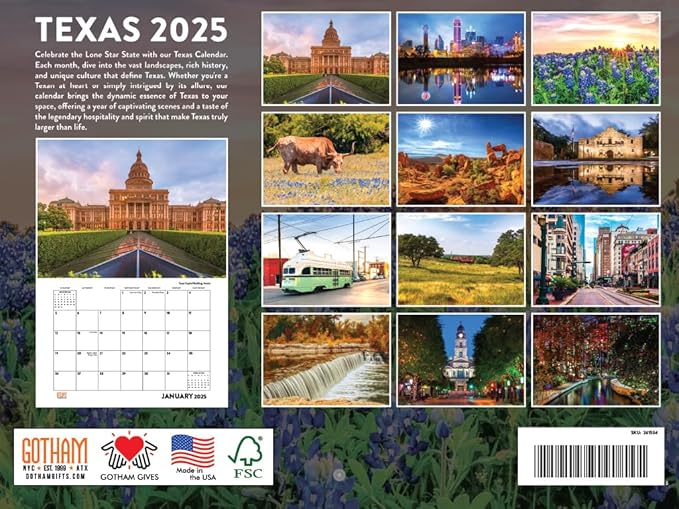Texas Calendar 2025 Monthly Wall Calender 12 Month | American Made In The USA