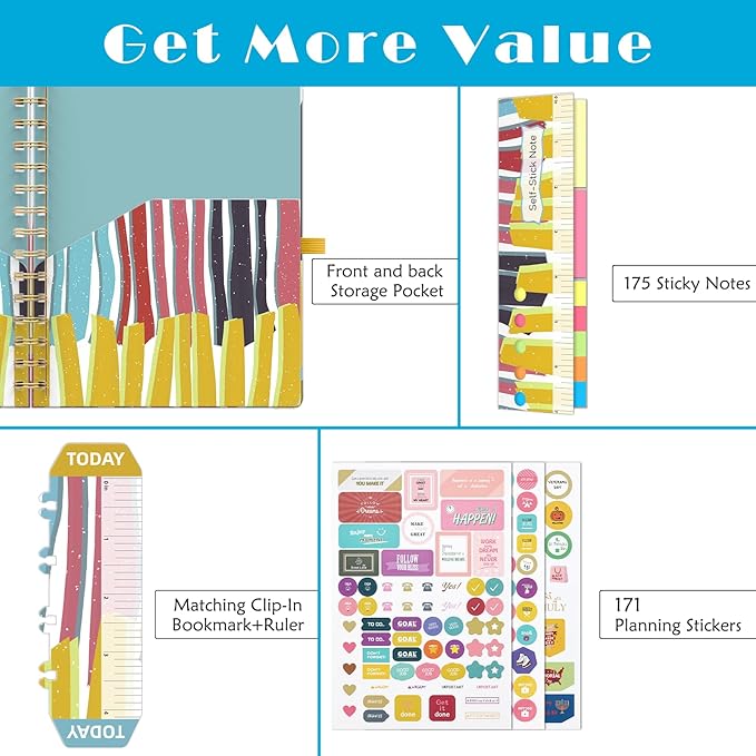 2024 Planner A5 Jan. 2024 - Dec. 2024 Calendar Monthly Planners with Monthly with Tabs Stickers Julian Dates for Teacher School Office - Colored Stripes EYROZILL