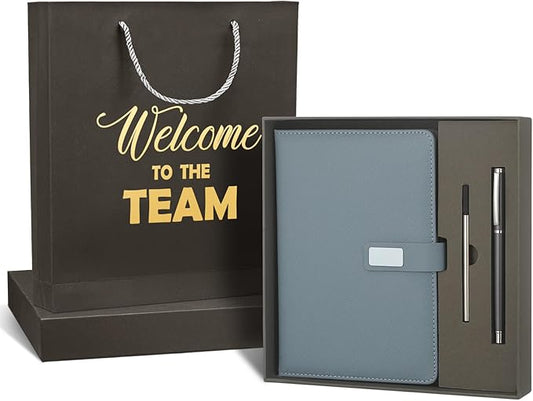 SaieGlossy New Employee Welcome to The Team Gift Sets Notebook and Pen Welcome to The Team Box Employee Appreciation Gift Sets for New Office Worker(Gray)