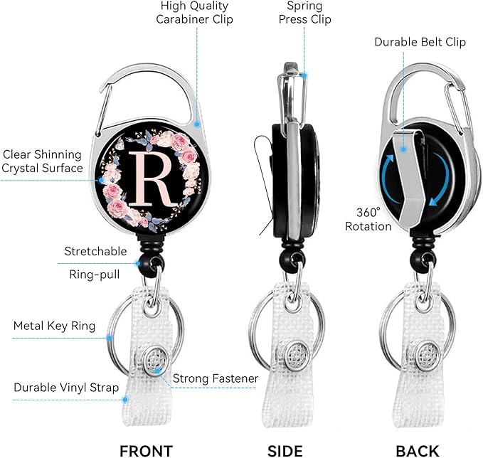 A-Z Badge Holder with Retractable Reel and Breakaway Lanyard Badge Clips Retractable Heavy Duty Badge Reel,Keychain,ID Holder with Breakaway Lanyard for School Nurse Office Teen R