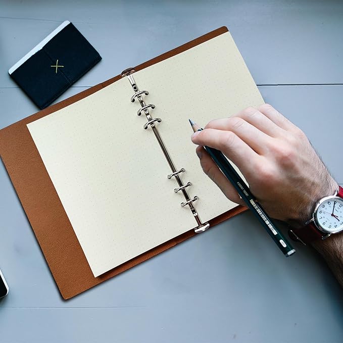 A5 Dot Grid Paper, 100GSM A5 Dotted Refill Paper for 6 Ring Refillable Binder/Planner/Diary Journals/Painting -Dotted Pages,80 Sheets/160 Pages (Beige-Dot Grid-A5)