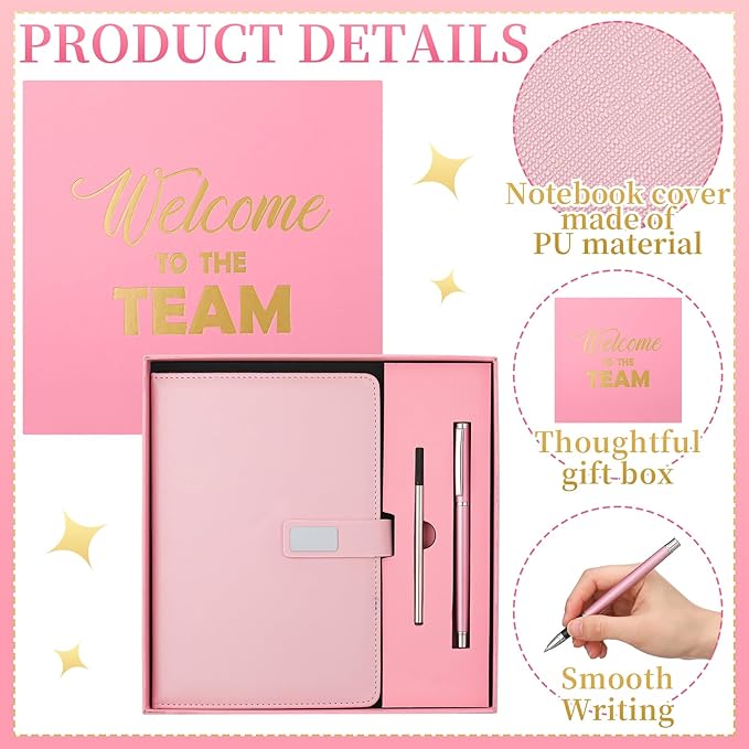 SaieGlossy New Employee Welcome to The Team Gift Sets Notebook and Pen Welcome to The Team Box Employee Appreciation Gift Sets for New Office Worker(Pink)