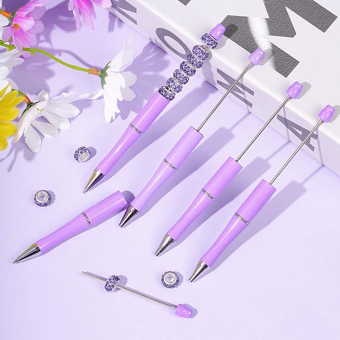 jiebor 30Pcs Purple Beadable Pens Plastic Bead Pen Black Ink Ballpoint Pens Diy Pens Cute Cool Pens for Students Teacher Bridal Graduation Gift Office School Supplies
