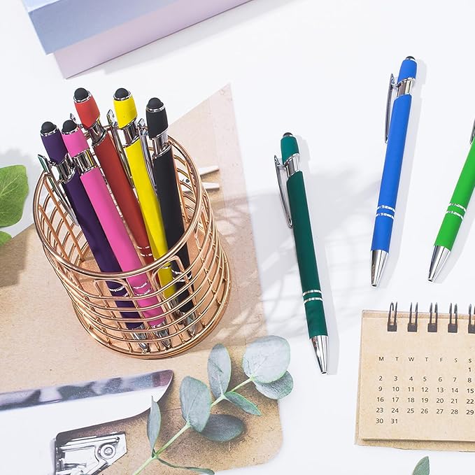 Ballpoint Pens with Stylus Tips,12 Pcs Retractable Metal Stylus Pen for Touch Screens, 1.0 mm Black Ink(Mixed Color)