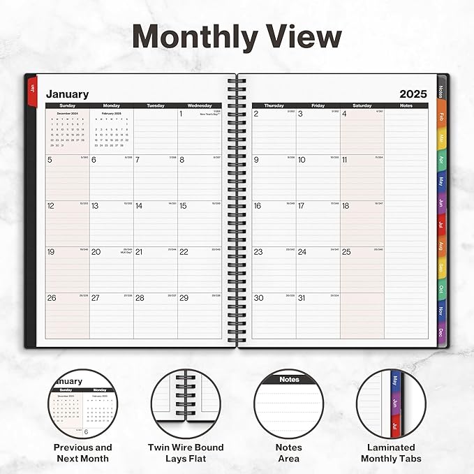 Dunwell 2025 Planner Weekly Monthly, 8.5x11 (Colorful), Jan 2025 to Dec 2025, Large Planner Book with MonthlyTabs, Daily Calendar Agenda Book 8.5 x 11