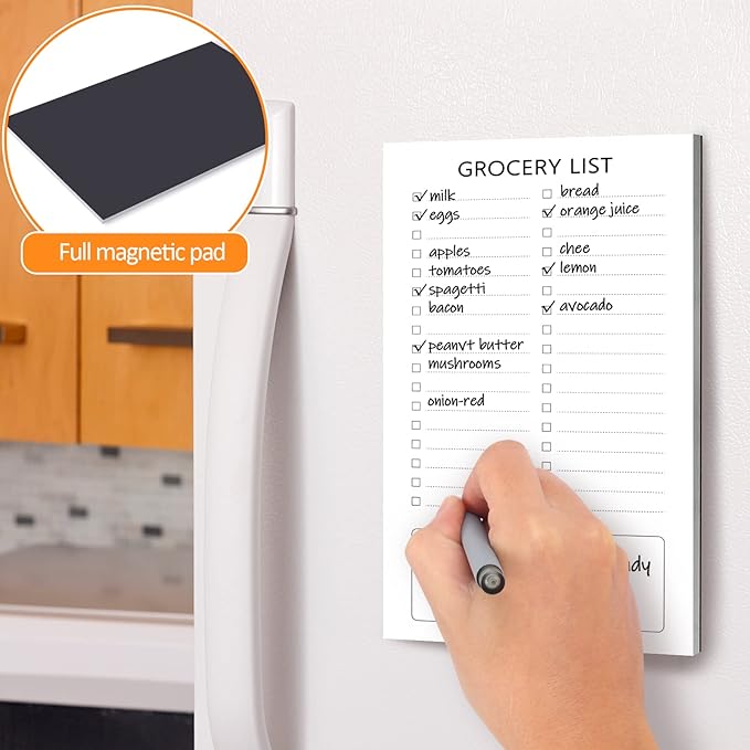 Joyberg Grocery List Magnet Pad for Fridge, 2 Pack Magnetic Notepads for Refrigerator, Magnetic Grocery List Pad for Fridge, Full Magnet Back Shopping Lists, 60 Sheets Per Note Pads