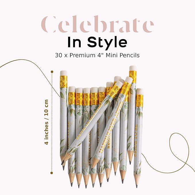 Markt Mini Pencils for Bridal Shower Games, Bridal Shower Pens, Small Pencil Set For Prizes, Game Winner Gifts, Golf Pencils With Erasers (Greenery, Eucalyptus)