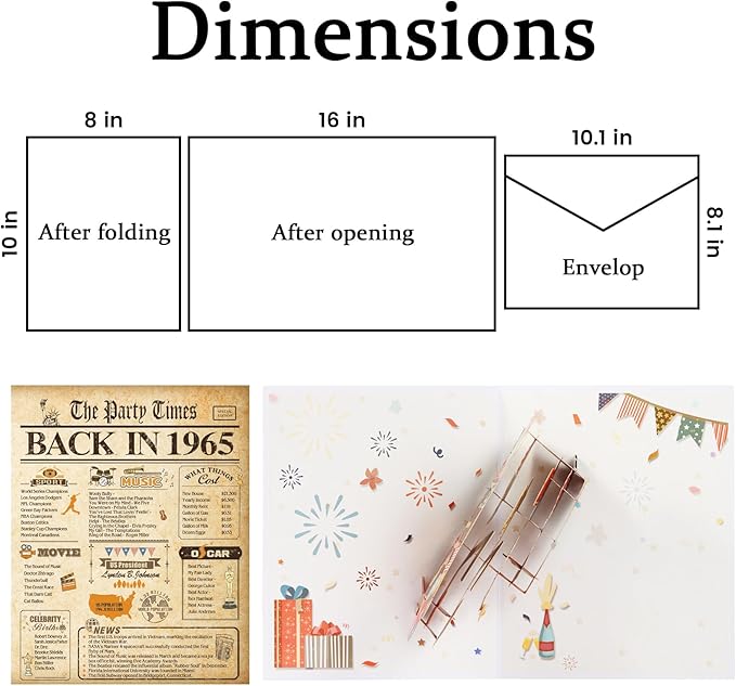 60th Birthday Card for Men Women, 3D Pop Up 60th Birthday Gifts Cards for Him Her, Back In 1965 Funny 60 Year Old Birthday Decorations, Classy Vintage