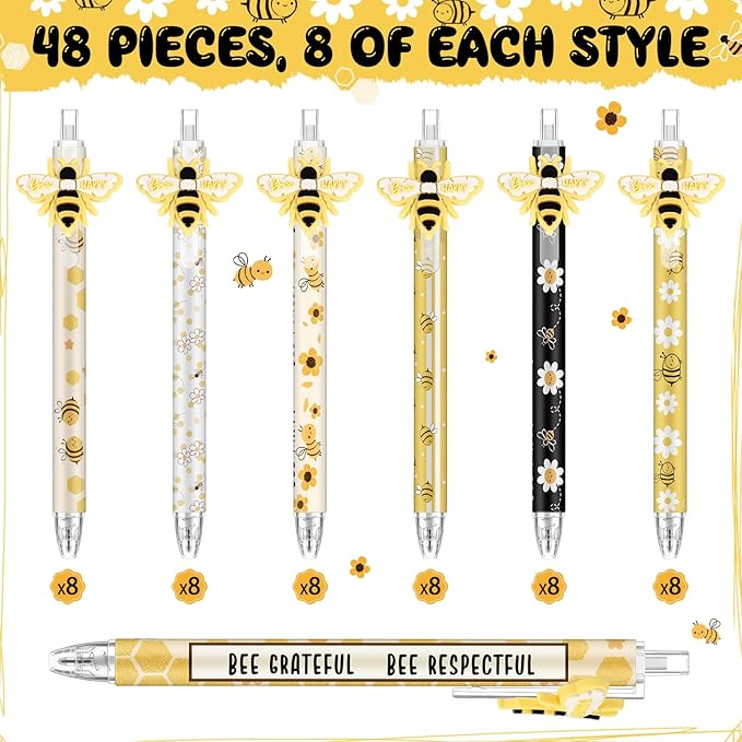 Jetec 48 Pcs Bee Pens Gifts Inspirational Cute Ballpoint Pens Bulk Motivational Employee Appreciation Black Ink for Bee Lovers Thank You Gifts