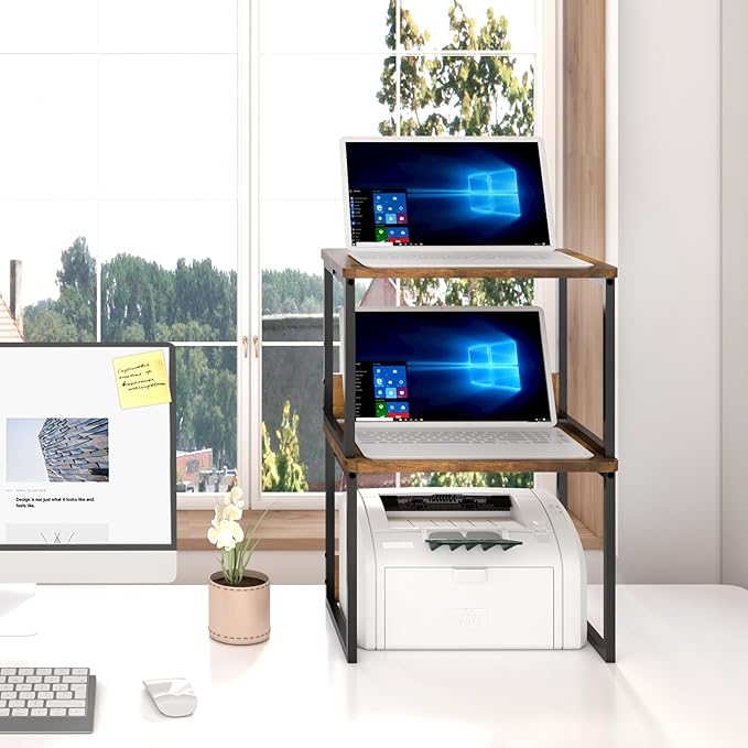 MARTY Desktop Printer Stand 2 Pack Printer Stand with Storage for Desk, Printer Shelf Desk Organzier for Home/Office Printer Riser Under Desk Small Table for Printer Fax Machine Scanner(Rustic Brown)