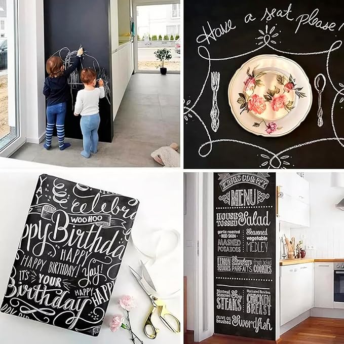 Chalkboard Wallpaper Stick and Peel(1.48ft.x6.5ft.) Chalk Board Wall Paper Chalk Paint Removable Renovate Blackboard Sticker with 5 Chalks for Home&Office Wall Board Sign(17.7 * 79Inches)