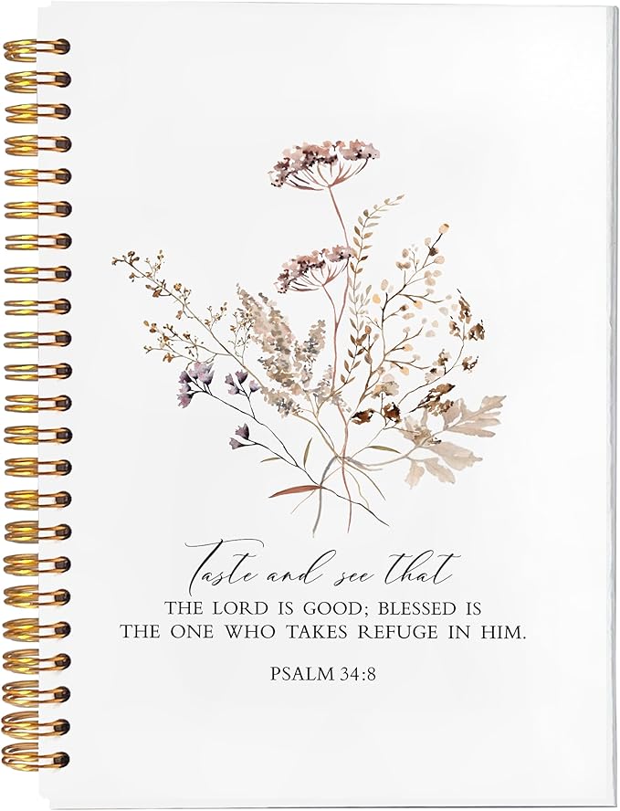BearCake bible notebooks for note taking,Christian Notebook,Christian Gifts for Women,Taste and See That the Lord is Good Floral spiral bible with note taking space,spiral bible 5.5x8.3