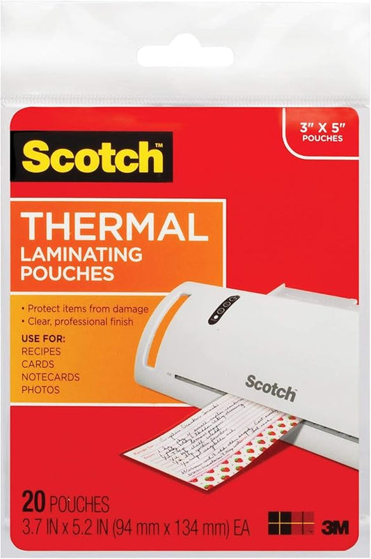 Scotch Thermal Laminating Pouches Premium Quality, 5 Mil Thick for Extra Protection, 20 Pack Photo Size Laminating Sheets, Our Most Durable Lamination Pouch, 3.7 x 5.2 inches, Clear (TP5902-20)