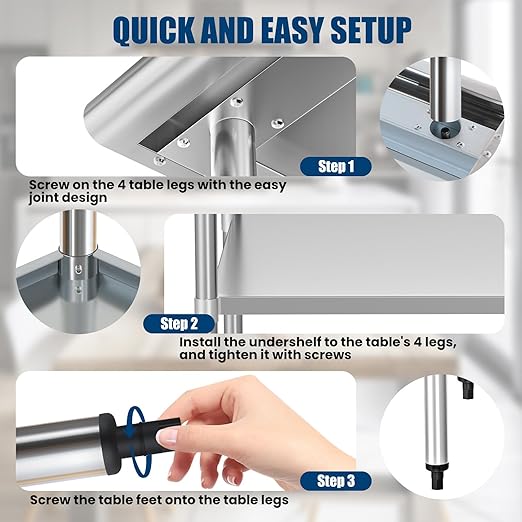 Stainless Steel Table 24 x 30 Inches Metal Prep Table with Backsplash & Adjustable Undershelf, Stainless Table for Commercial Kitchen, Outdoor, Restaurant, Hotel & Garage