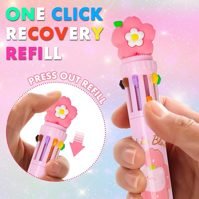 Multicolor Ballpoint Pen 0.7 mm, 10-in-1 Colored Pens Fine Point Retractable Cute Cartoon Ballpoint Pens for Office School Supplies Students Kids Gifts, 6 Pack
