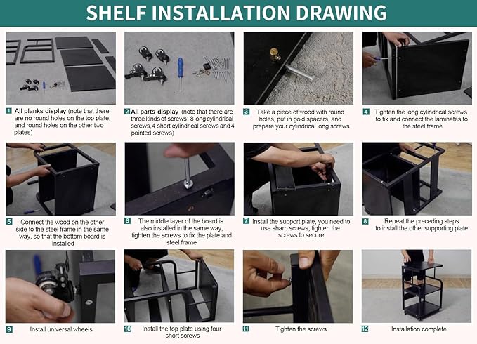 Large Printer Stand with 3-Tier Wood Storage Shelves -Multi-Purpose Desk Organizer- for Printer Scanner Fax Home Office Use with Wheels (Black)